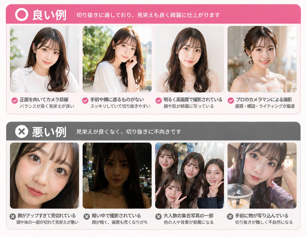 オリシャン制作に向いている写真と向いていない写真の比較例