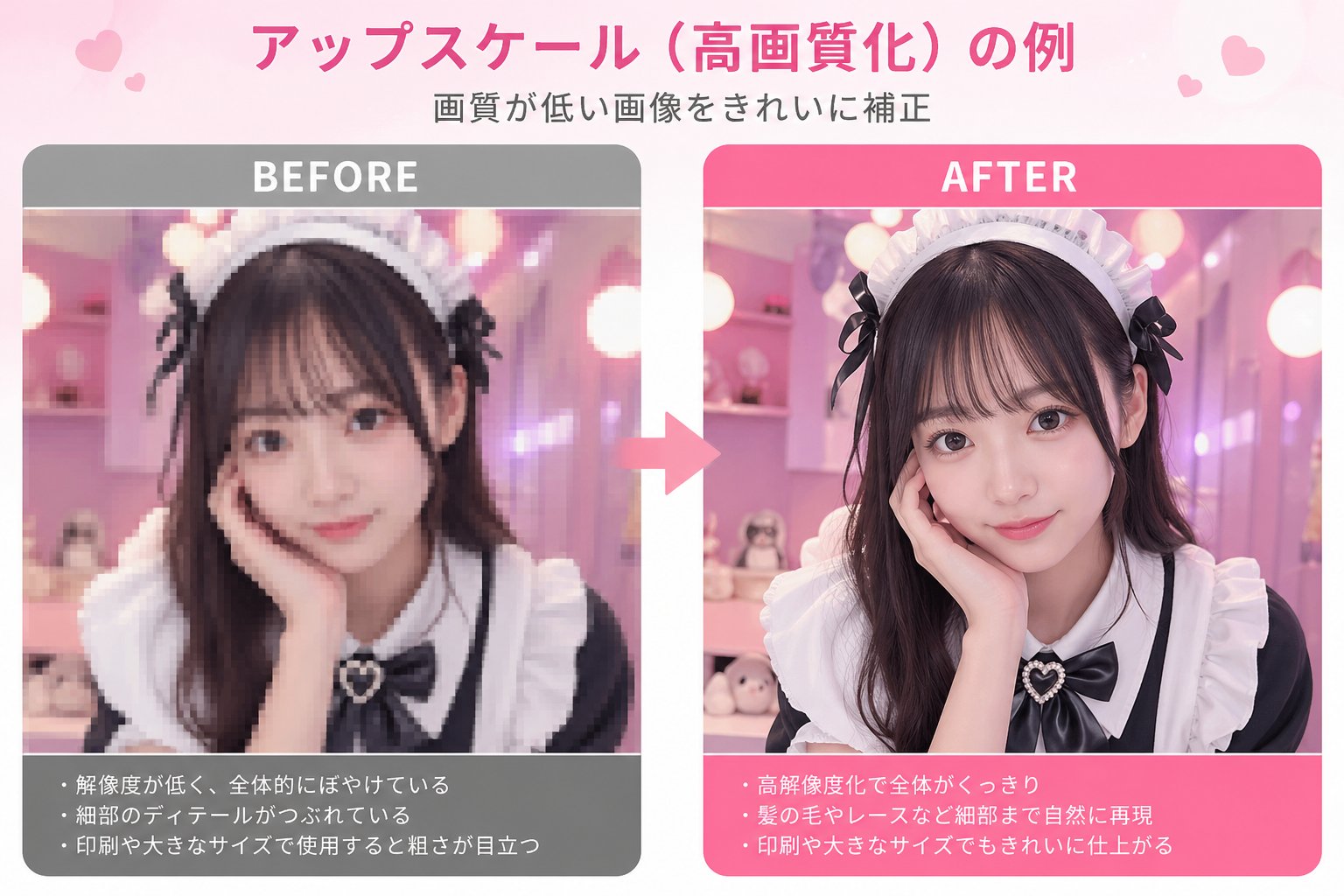 アップスケールによる高画質化のBEFORE/AFTER比較